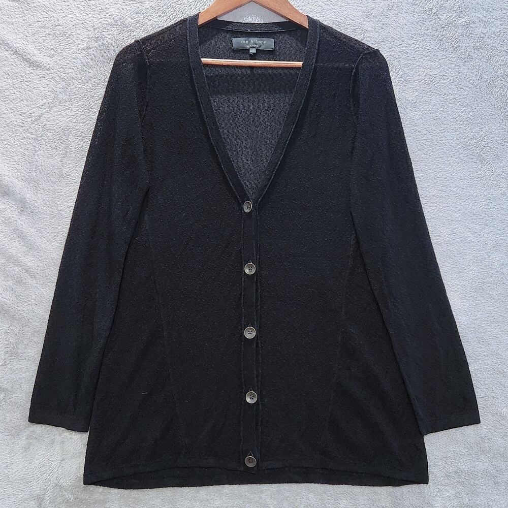 Rag & Bone Womens Black Oversized Thin Knit Gauzy Button Up Cardigan Size XS